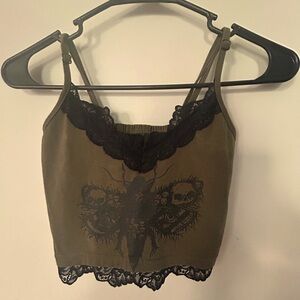 Gothic style Black and green laced crop top for women